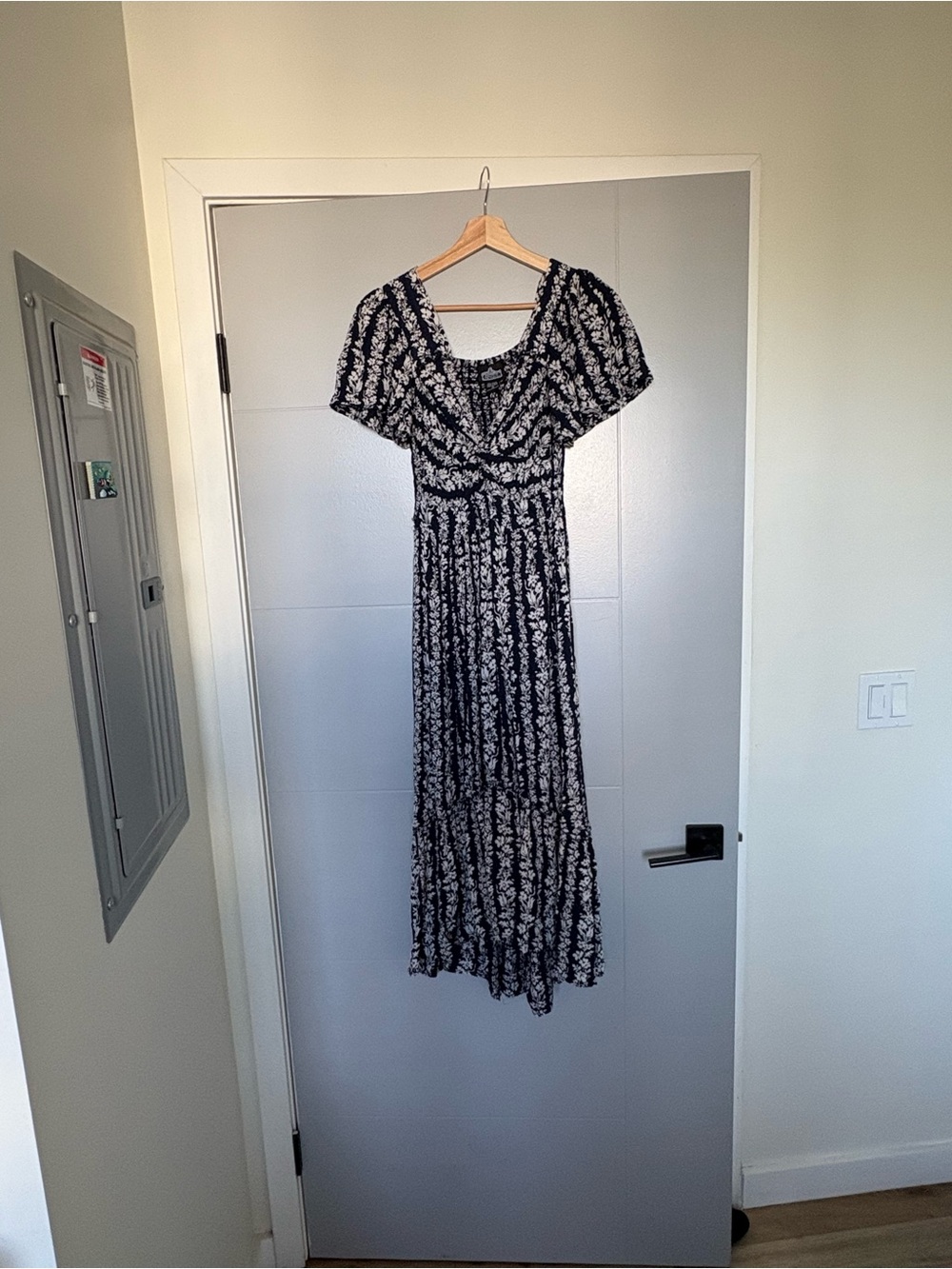 Angie Navy Blue Maxi Dress with White Floral Print